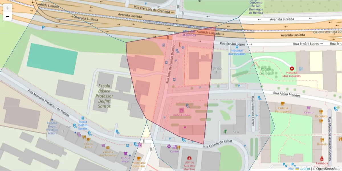 Mapa detalhado do código postal 1500-161 com limites, códigos postais vizinhos e agências dos correios