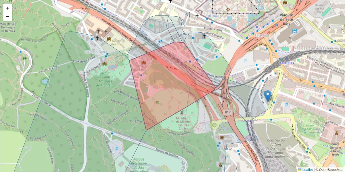 Mapa detalhado do código postal 1500-281 com limites, códigos postais vizinhos e agências dos correios