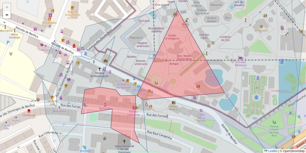 Mapa detalhado do código postal 1500-298 com limites, códigos postais vizinhos e agências dos correios