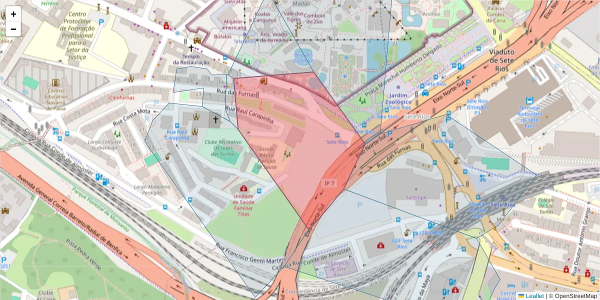 Mapa detalhado do código postal 1500-415 com limites, códigos postais vizinhos e agências dos correios
