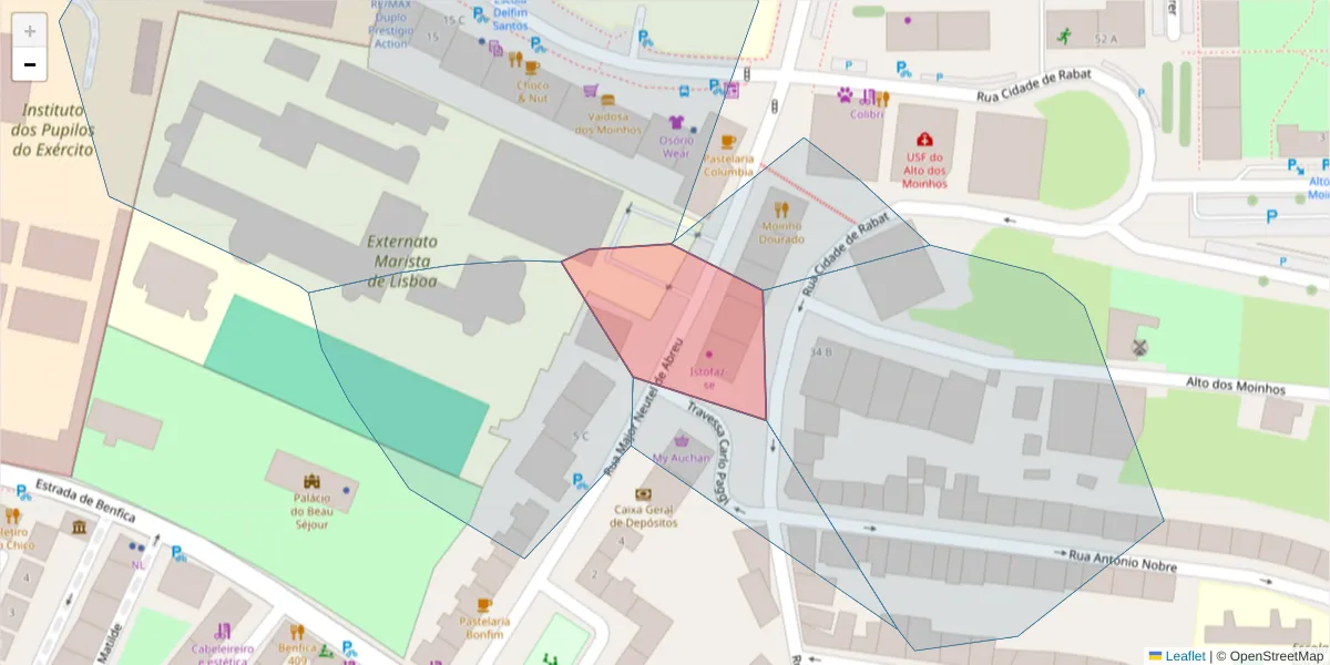 Mapa detalhado do código postal 1500-441 com limites, códigos postais vizinhos e agências dos correios