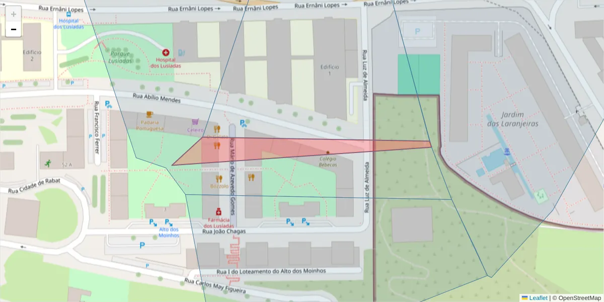 Mapa detalhado do código postal 1500-473 com limites, códigos postais vizinhos e agências dos correios