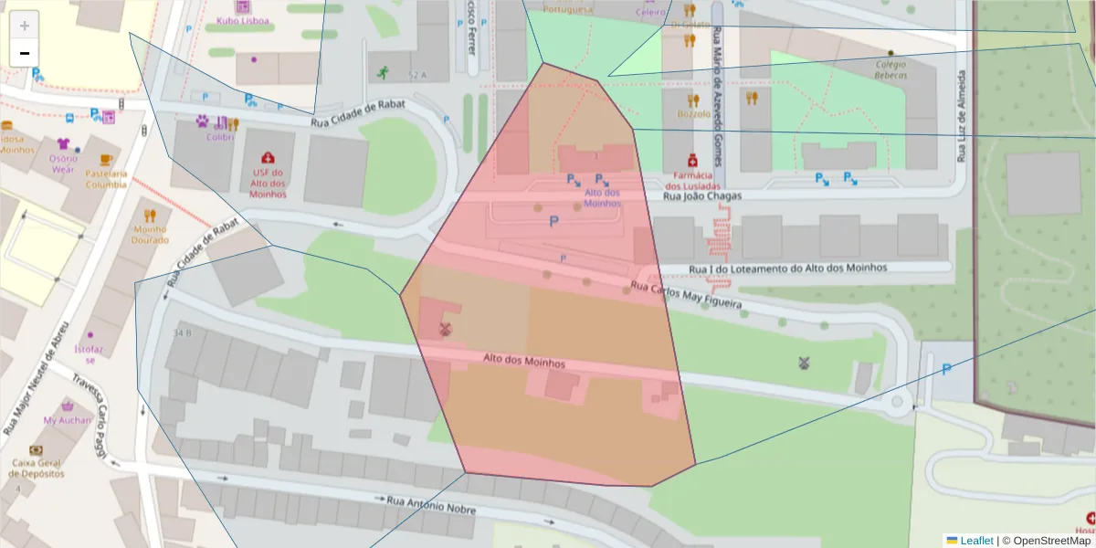 Mapa detalhado do código postal 1500-493 com limites, códigos postais vizinhos e agências dos correios