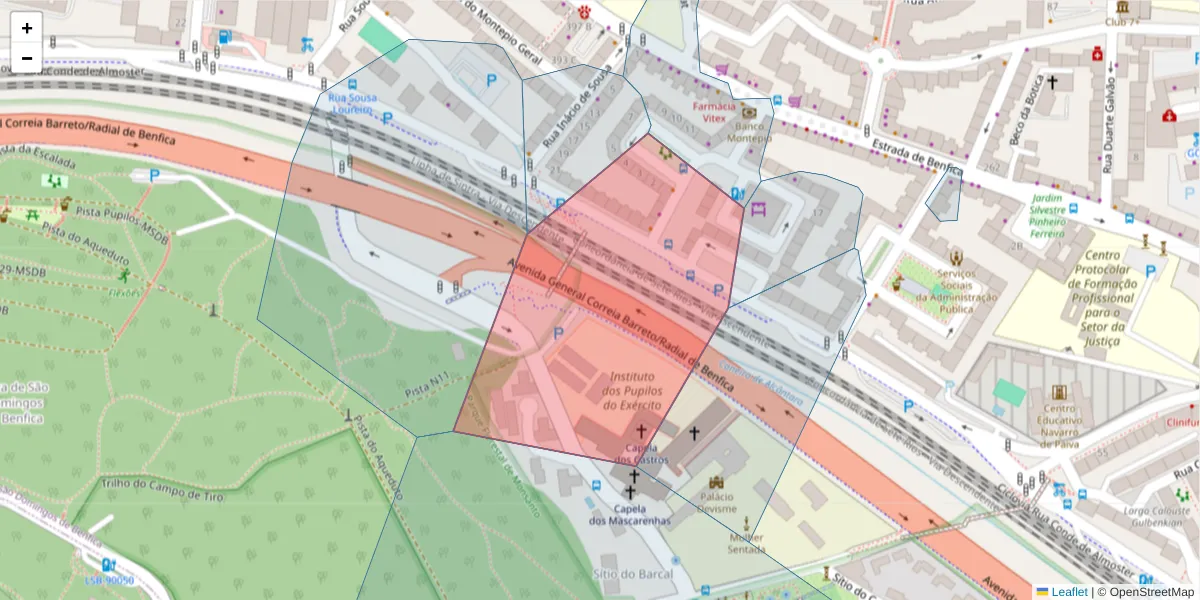 Mapa detalhado do código postal 1500-561 com limites, códigos postais vizinhos e agências dos correios