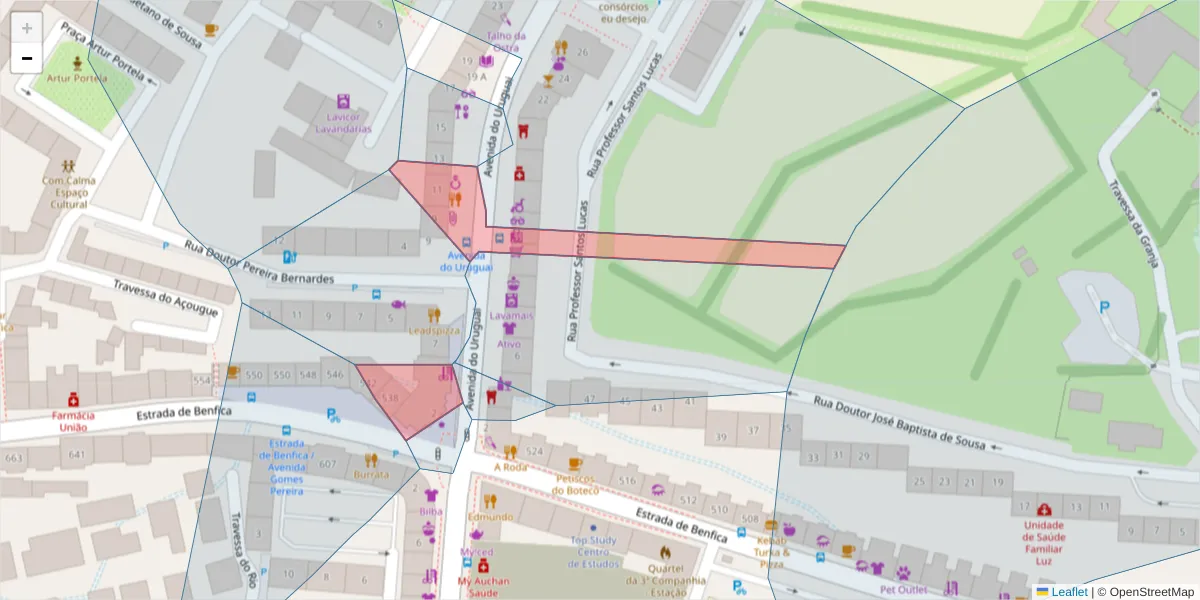 Mapa detalhado do código postal 1500-610 com limites, códigos postais vizinhos e agências dos correios
