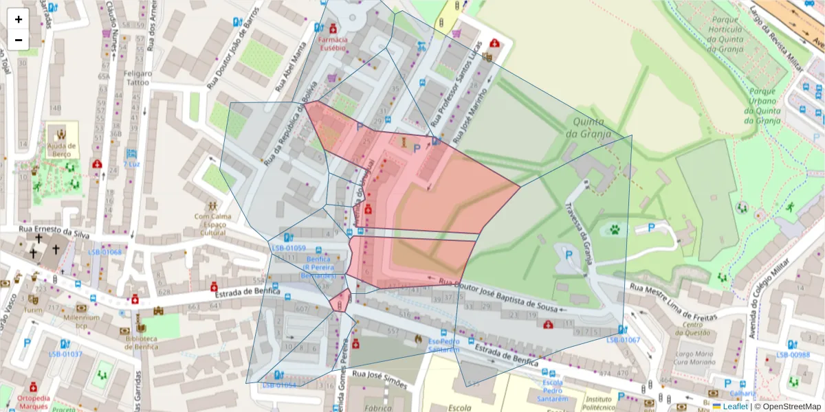 Mapa detalhado do código postal 1500-613 com limites, códigos postais vizinhos e agências dos correios
