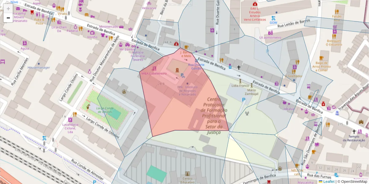 Mapa detalhado do código postal 1501-803 com limites, códigos postais vizinhos e agências dos correios