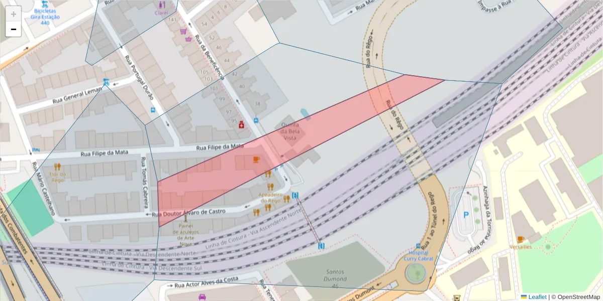 Mapa detalhado do código postal 1600-021 com limites, códigos postais vizinhos e agências dos correios