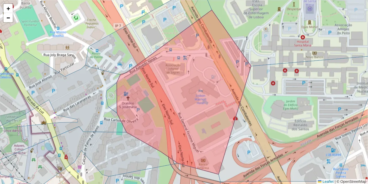 Mapa detalhado do código postal 1600-028 com limites, códigos postais vizinhos e agências dos correios