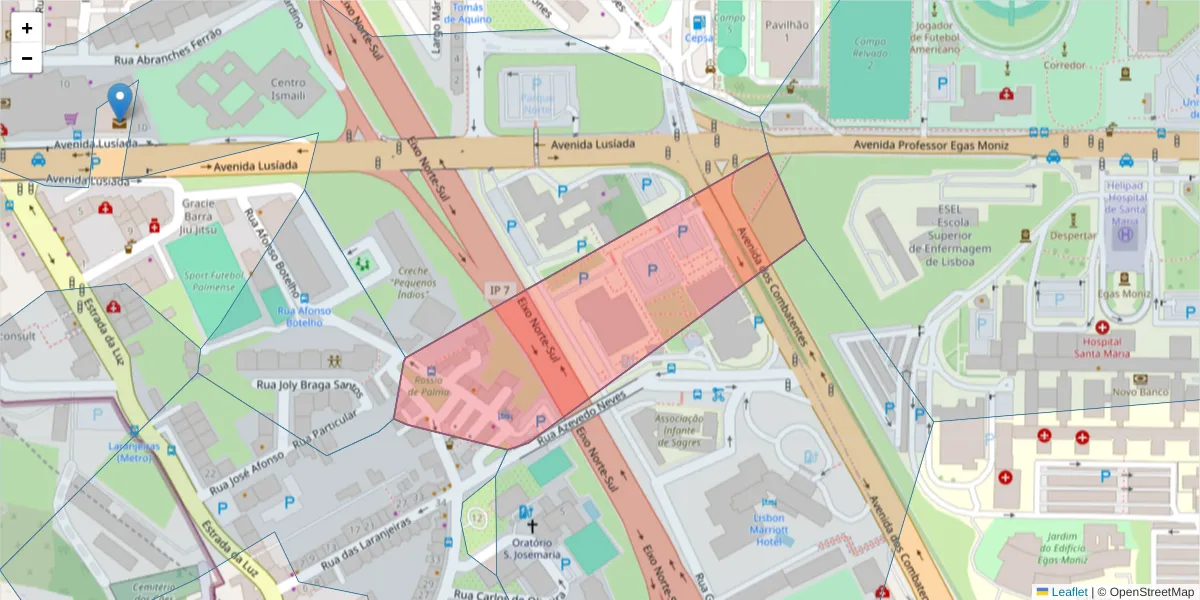Mapa detalhado do código postal 1600-081 com limites, códigos postais vizinhos e agências dos correios