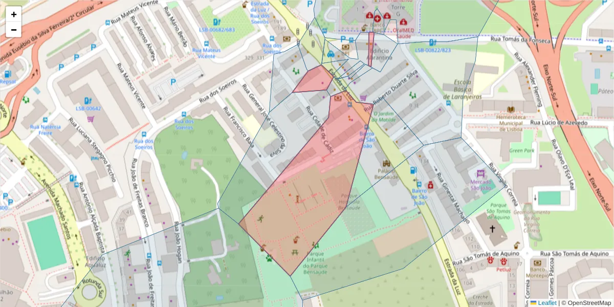 Mapa detalhado do código postal 1600-154 com limites, códigos postais vizinhos e agências dos correios