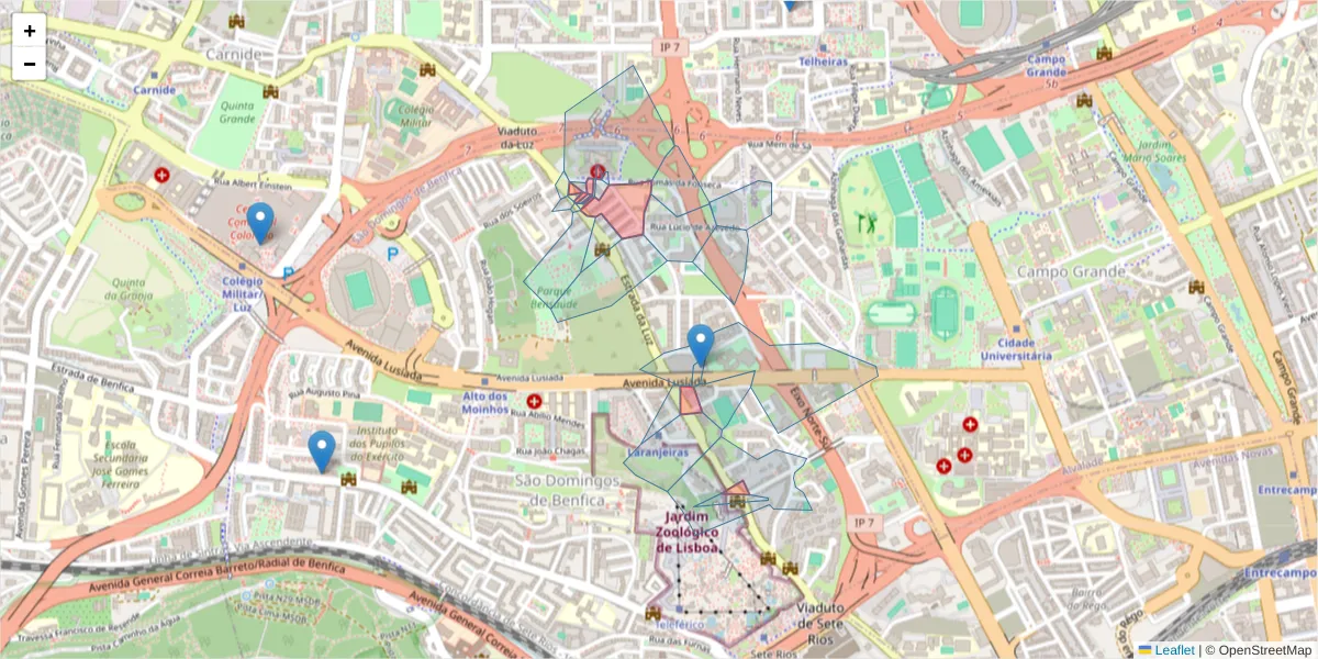 Mapa detalhado do código postal 1600-160 com limites, códigos postais vizinhos e agências dos correios