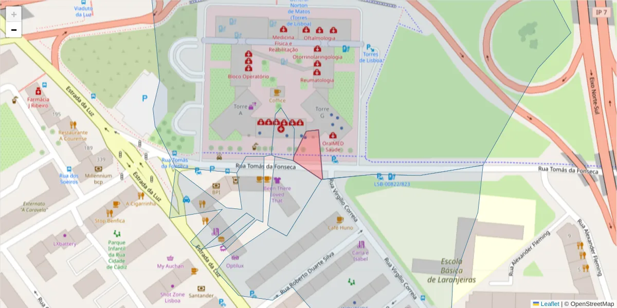 Mapa detalhado do código postal 1600-209 Lisboa com limites, códigos postais vizinhos e agências dos correios