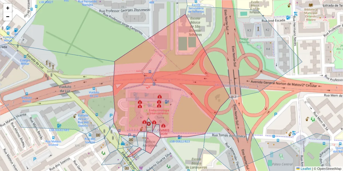 Mapa detalhado do código postal 1600-209 com limites, códigos postais vizinhos e agências dos correios