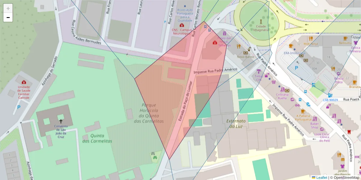 Mapa detalhado do código postal 1600-306 com limites, códigos postais vizinhos e agências dos correios