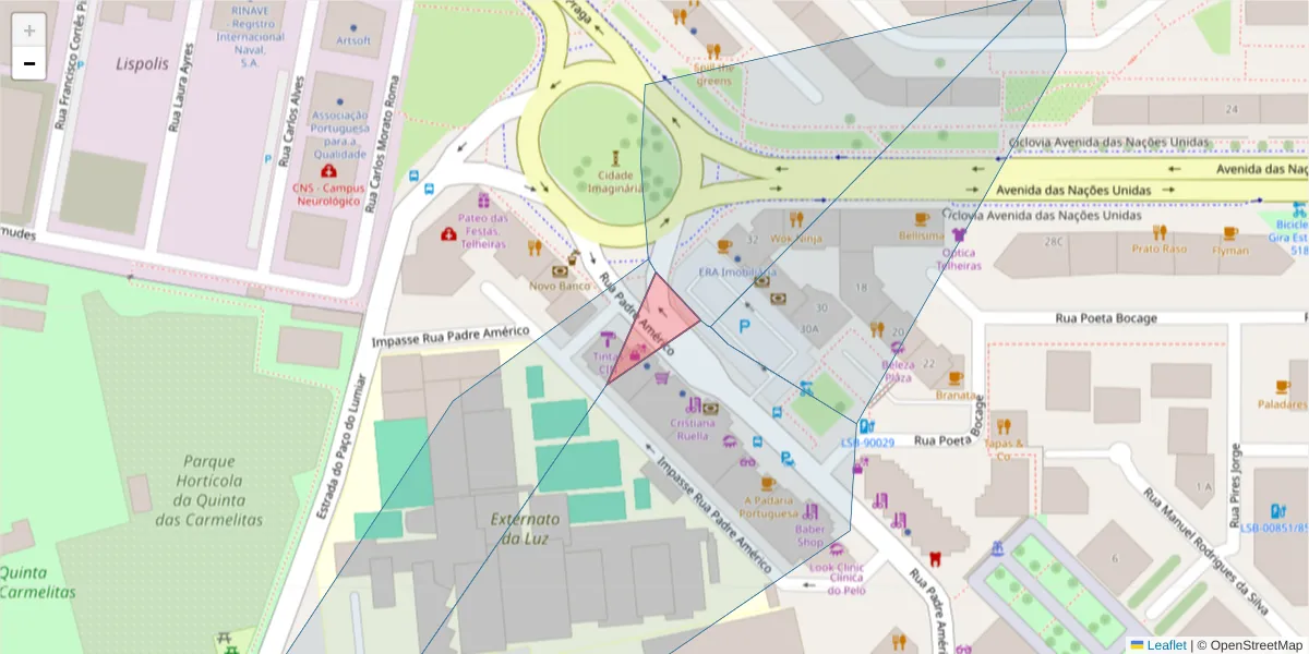 Mapa detalhado do código postal 1600-581 com limites, códigos postais vizinhos e agências dos correios