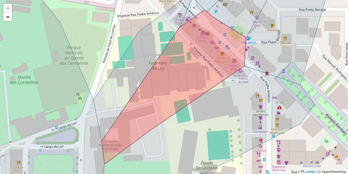 Mapa detalhado do código postal 1600-864 com limites, códigos postais vizinhos e agências dos correios