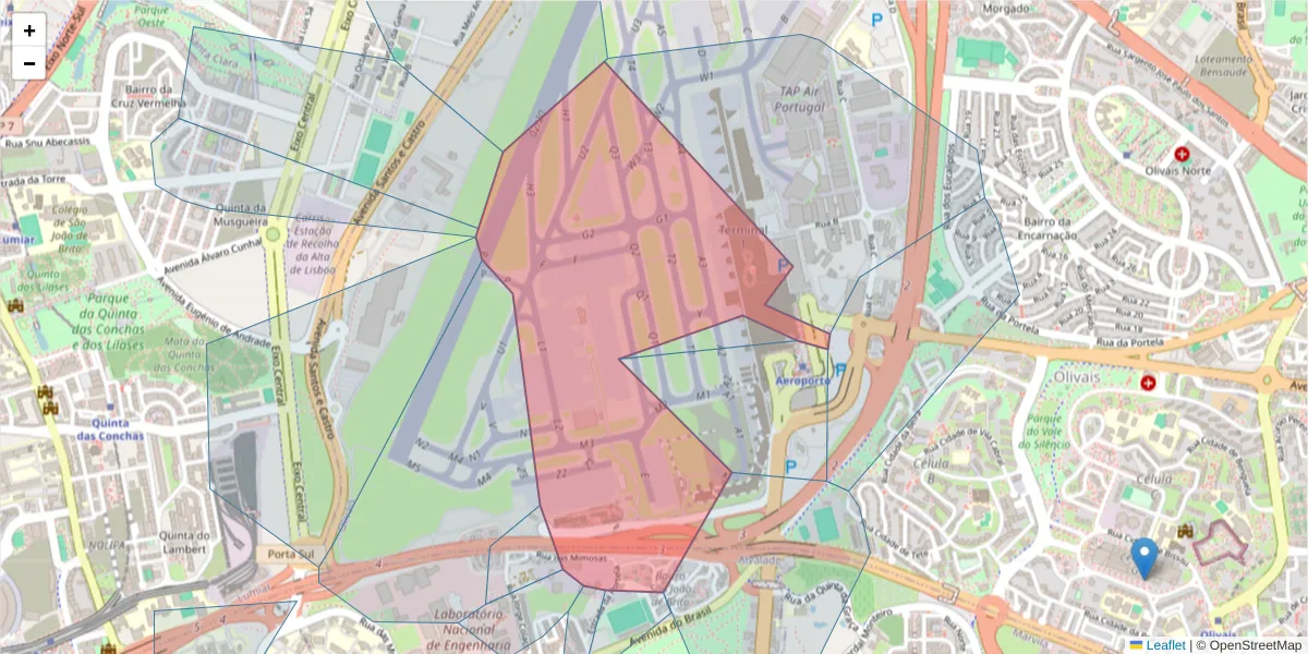 Mapa detalhado do código postal 1700-007 com limites, códigos postais vizinhos e agências dos correios
