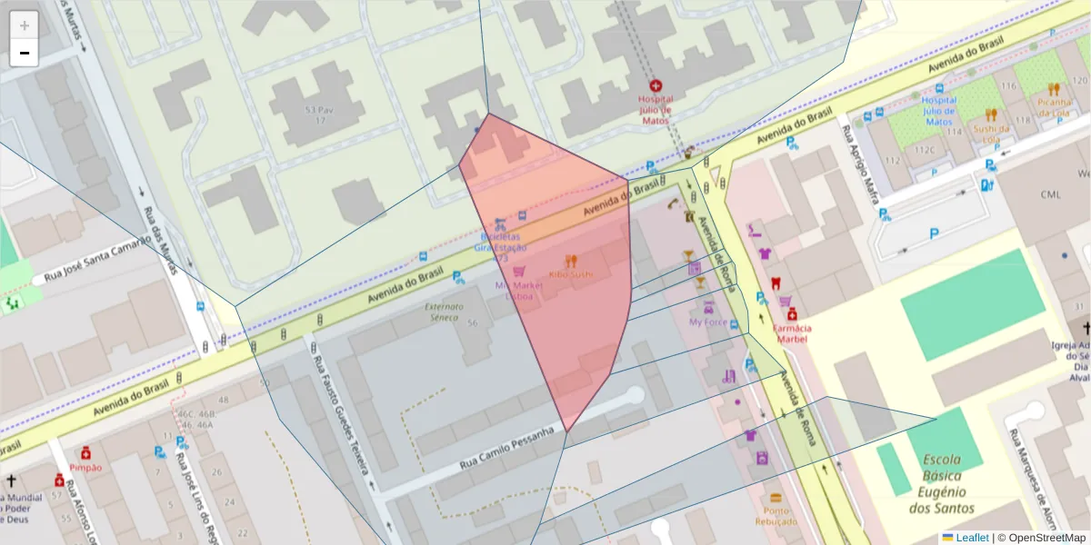 Mapa detalhado do código postal 1700-023 com limites, códigos postais vizinhos e agências dos correios