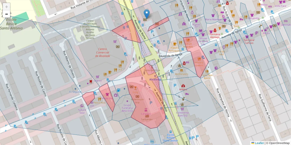 Mapa detalhado do código postal 1700-035 com limites, códigos postais vizinhos e agências dos correios