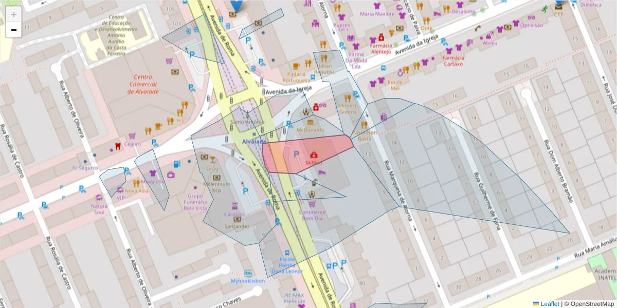 Mapa detalhado do código postal 1700-038 com limites, códigos postais vizinhos e agências dos correios