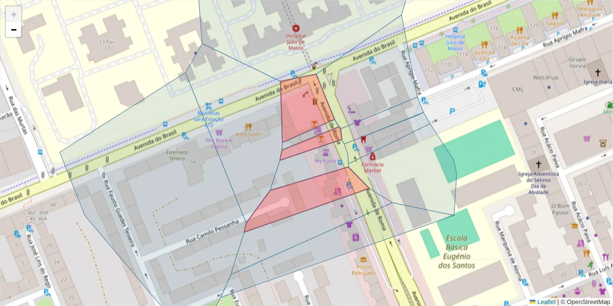Mapa detalhado do código postal 1700-063 com limites, códigos postais vizinhos e agências dos correios