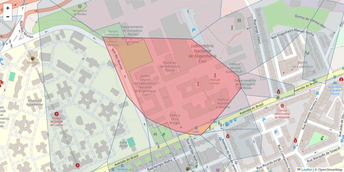 Mapa detalhado do código postal 1700-066 com limites, códigos postais vizinhos e agências dos correios