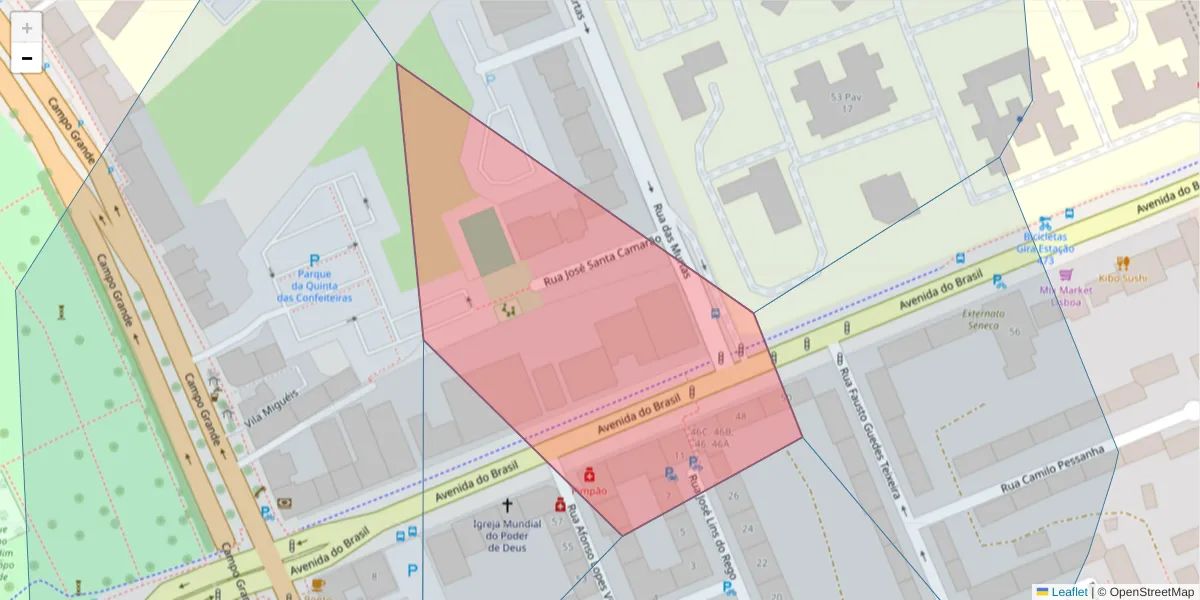 Mapa detalhado do código postal 1700-071 com limites, códigos postais vizinhos e agências dos correios