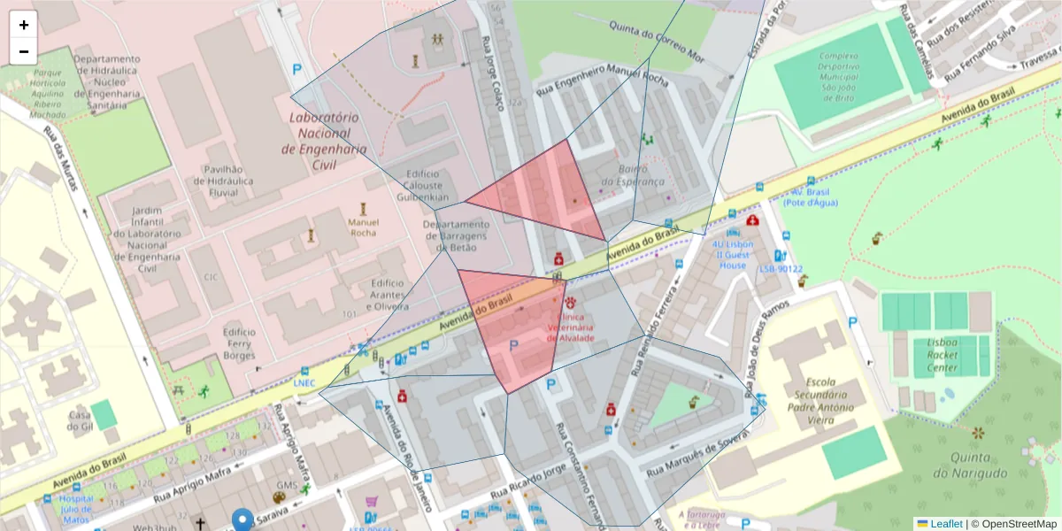 Mapa detalhado do código postal 1700-077 com limites, códigos postais vizinhos e agências dos correios