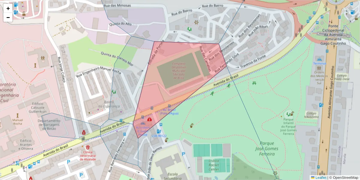 Mapa detalhado do código postal 1700-079 com limites, códigos postais vizinhos e agências dos correios