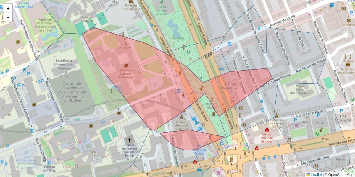 Mapa detalhado do código postal 1700-087 com limites, códigos postais vizinhos e agências dos correios