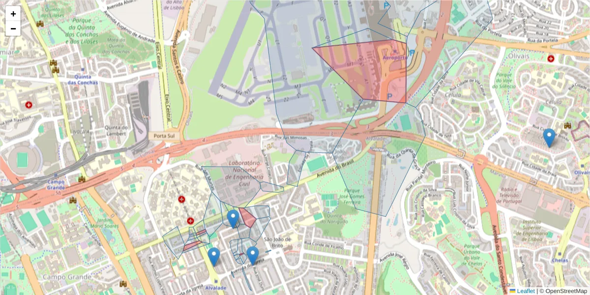 Mapa detalhado do código postal 1700-111 com limites, códigos postais vizinhos e agências dos correios