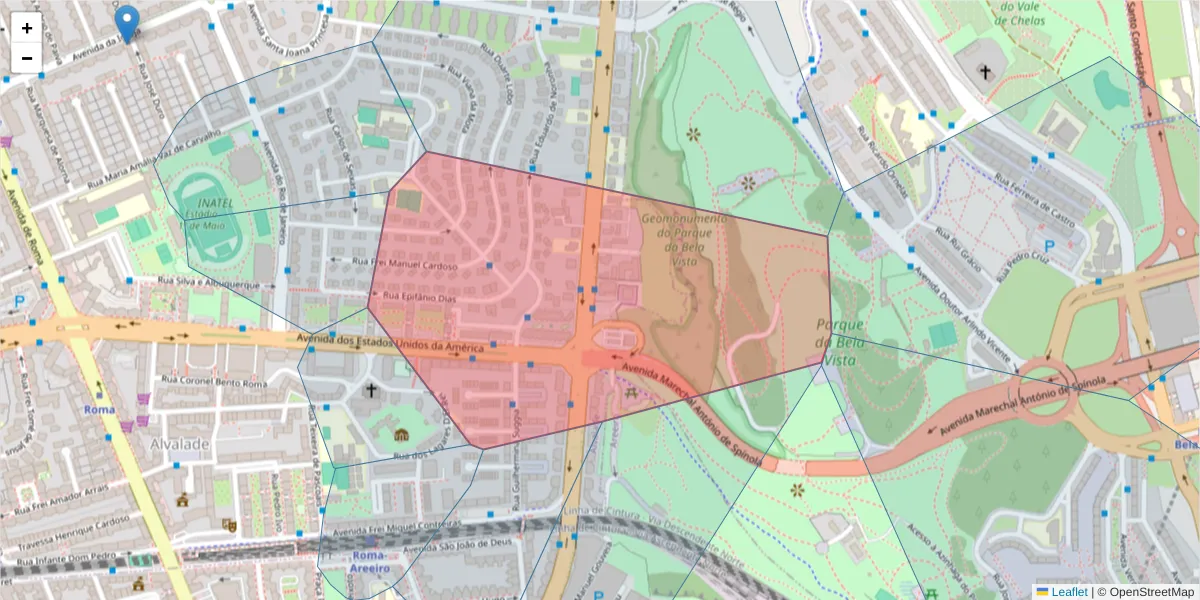 Mapa detalhado do código postal 1700-175 São João de Brito com limites, códigos postais vizinhos e agências dos correios