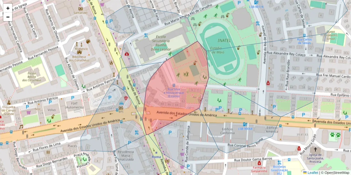 Mapa detalhado do código postal 1700-178 com limites, códigos postais vizinhos e agências dos correios