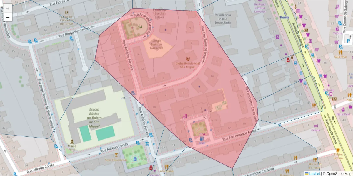 Mapa detalhado do código postal 1700-200 com limites, códigos postais vizinhos e agências dos correios
