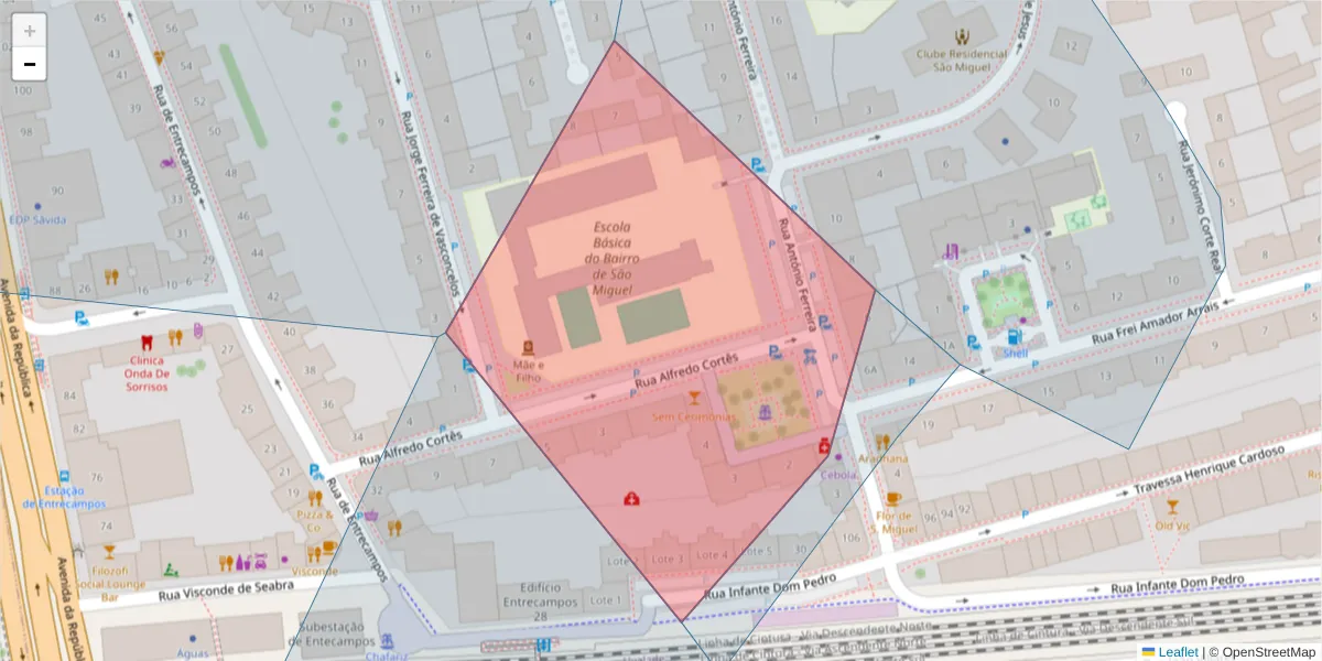 Mapa detalhado do código postal 1700-201 com limites, códigos postais vizinhos e agências dos correios