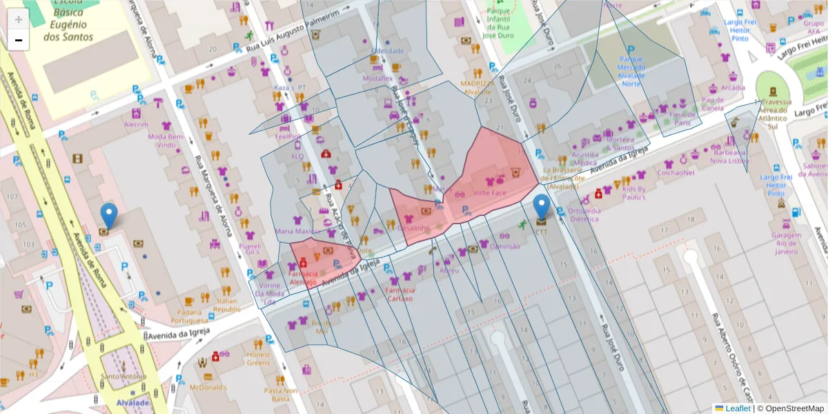 Mapa detalhado do código postal 1700-237 com limites, códigos postais vizinhos e agências dos correios