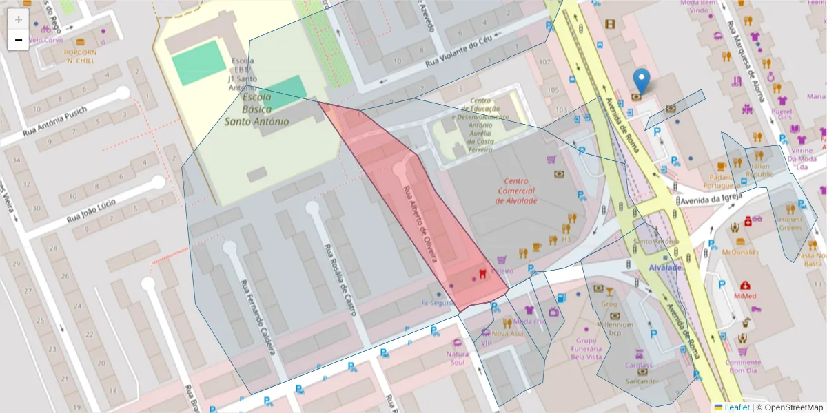 Mapa detalhado do código postal 1700-239 com limites, códigos postais vizinhos e agências dos correios