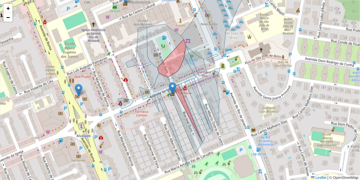 Mapa detalhado do código postal 1700-261 com limites, códigos postais vizinhos e agências dos correios