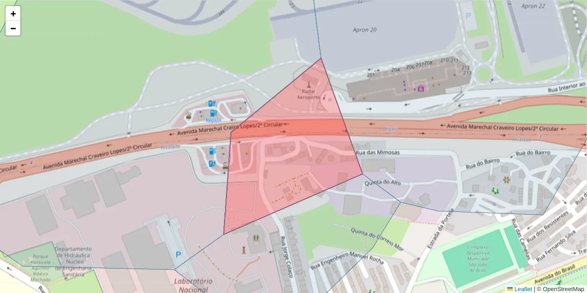Mapa detalhado do código postal 1700-305 com limites, códigos postais vizinhos e agências dos correios