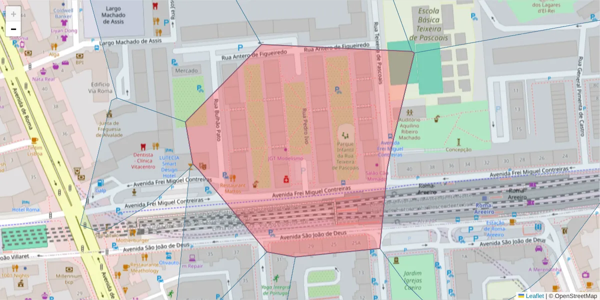 Mapa detalhado do código postal 1700-313 Alvalade com limites, códigos postais vizinhos e agências dos correios