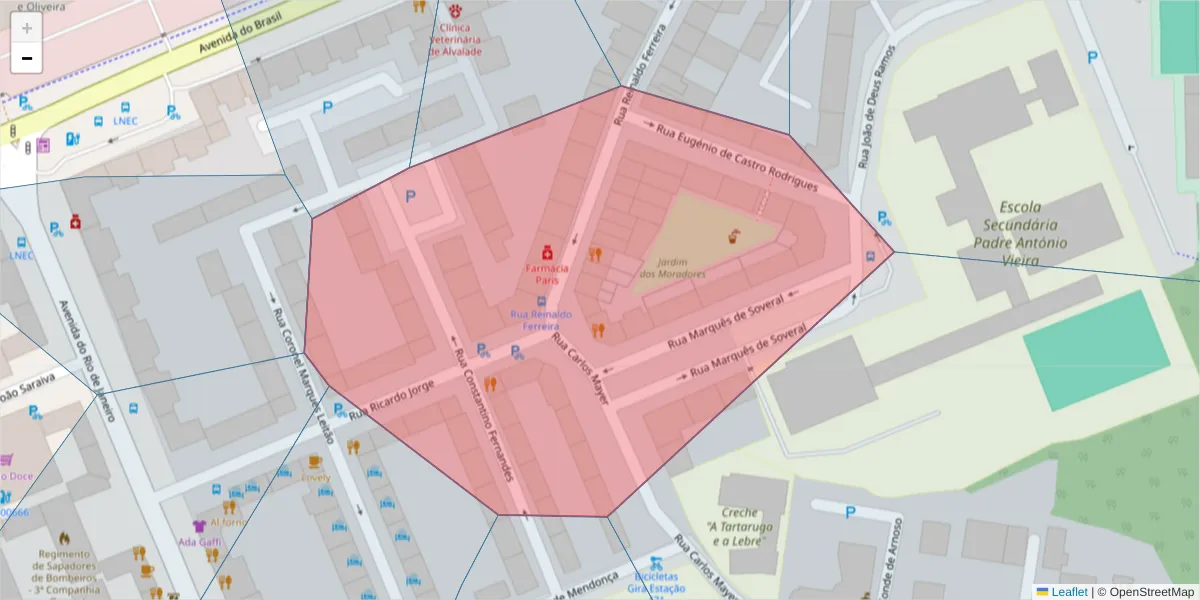 Mapa detalhado do código postal 1700-322 São João de Brito com limites, códigos postais vizinhos e agências dos correios