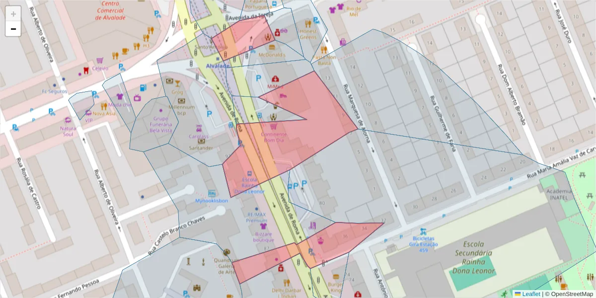 Mapa detalhado do código postal 1700-351 com limites, códigos postais vizinhos e agências dos correios