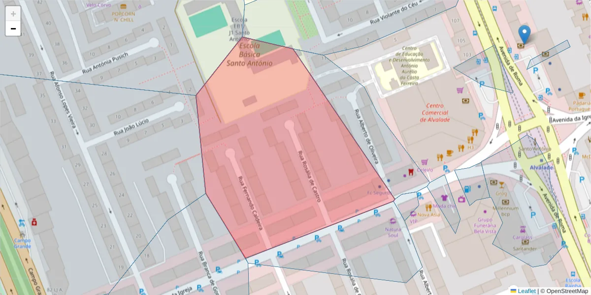 Mapa detalhado do código postal 1700-355 com limites, códigos postais vizinhos e agências dos correios
