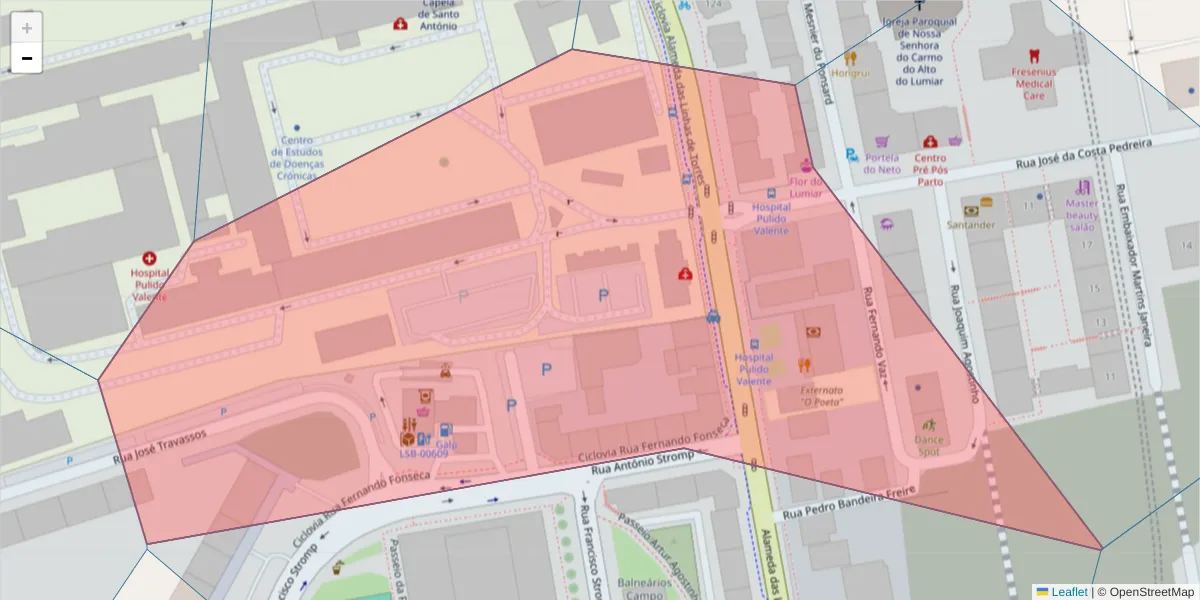 Mapa detalhado do código postal 1750-147 com limites, códigos postais vizinhos e agências dos correios
