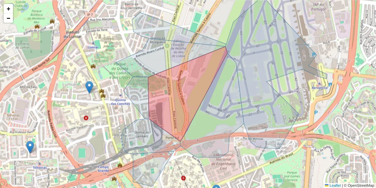 Mapa detalhado do código postal 1750-184 com limites, códigos postais vizinhos e agências dos correios