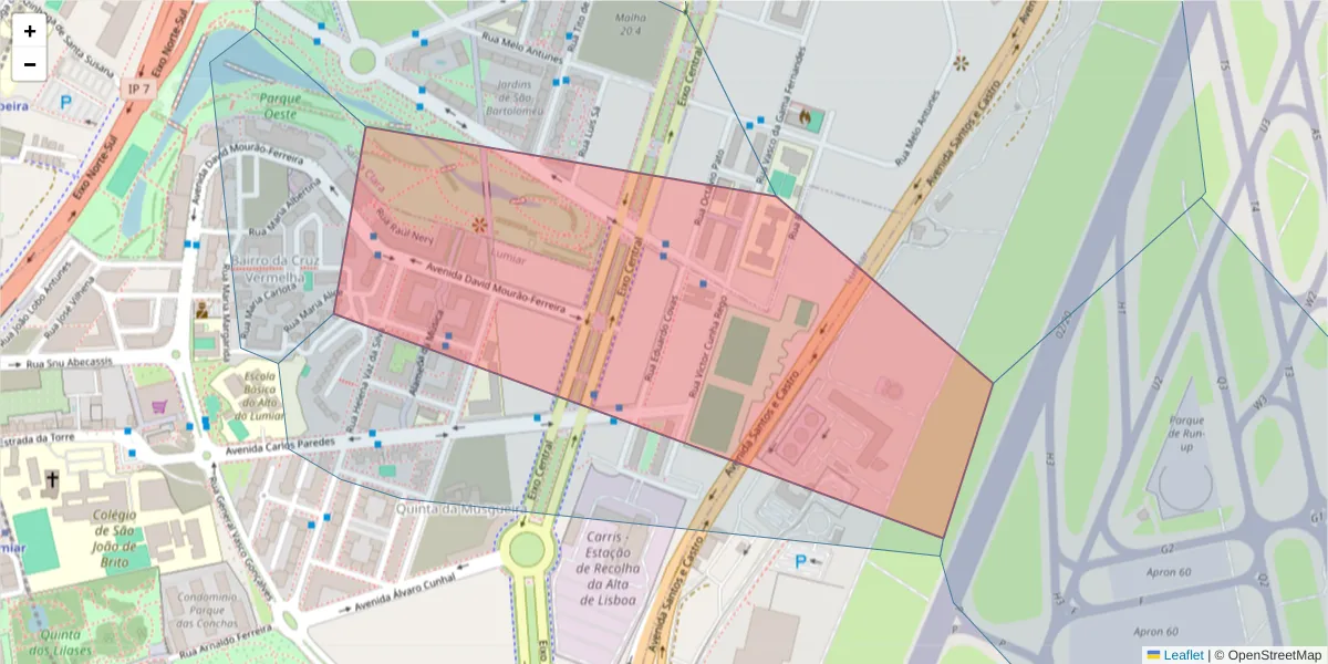 Mapa detalhado do código postal 1750-204 com limites, códigos postais vizinhos e agências dos correios