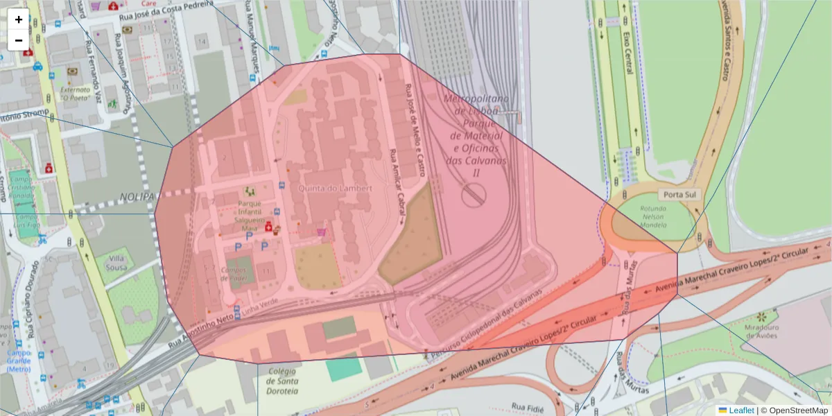 Mapa detalhado do código postal 1750-217 Lumiar com limites, códigos postais vizinhos e agências dos correios