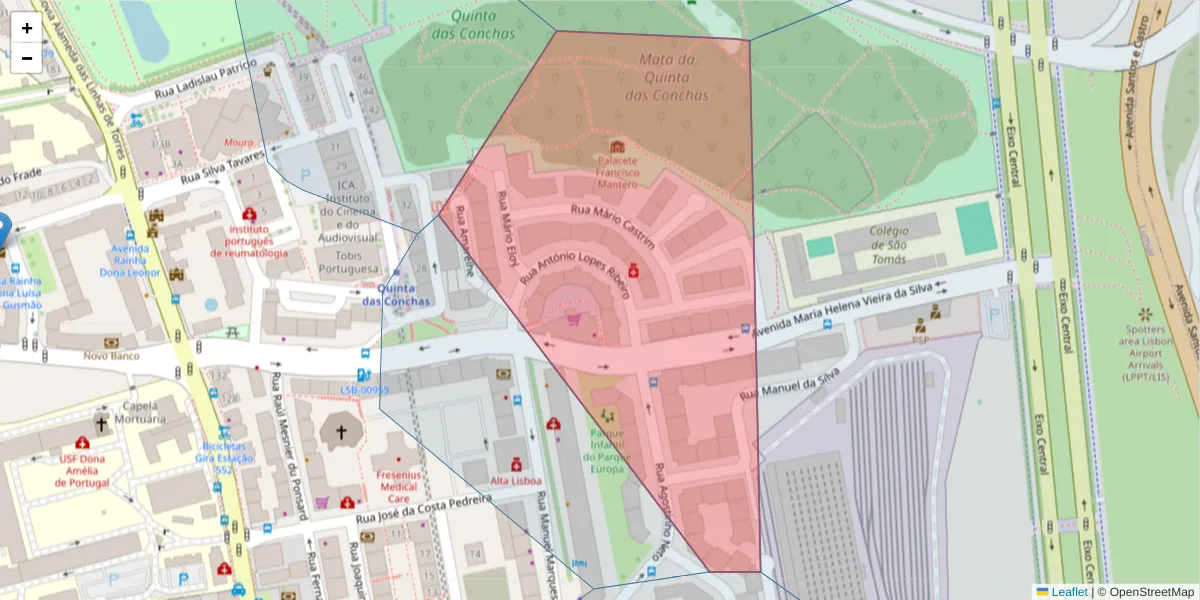 Mapa detalhado do código postal 1750-336 com limites, códigos postais vizinhos e agências dos correios