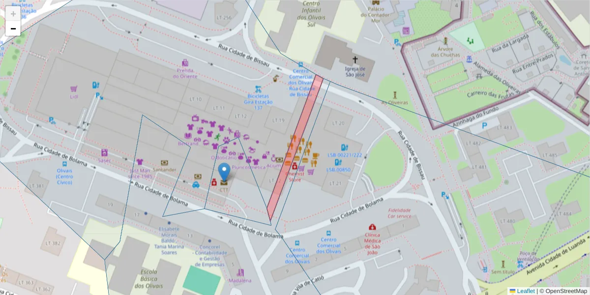 Mapa detalhado do código postal 1800-000 com limites, códigos postais vizinhos e agências dos correios